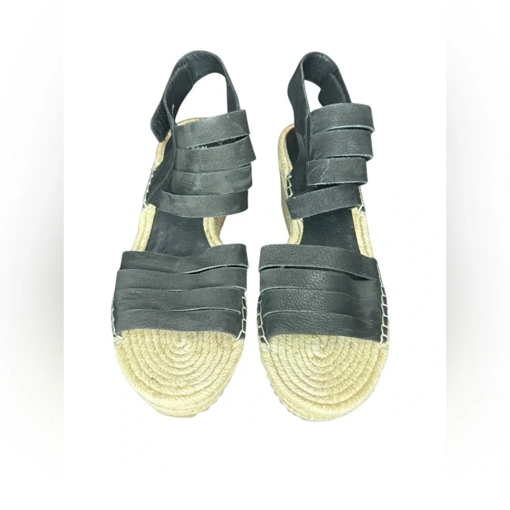 Eileen Fisher Largo Espadrille Suede Wedge Size 7.5 Black
